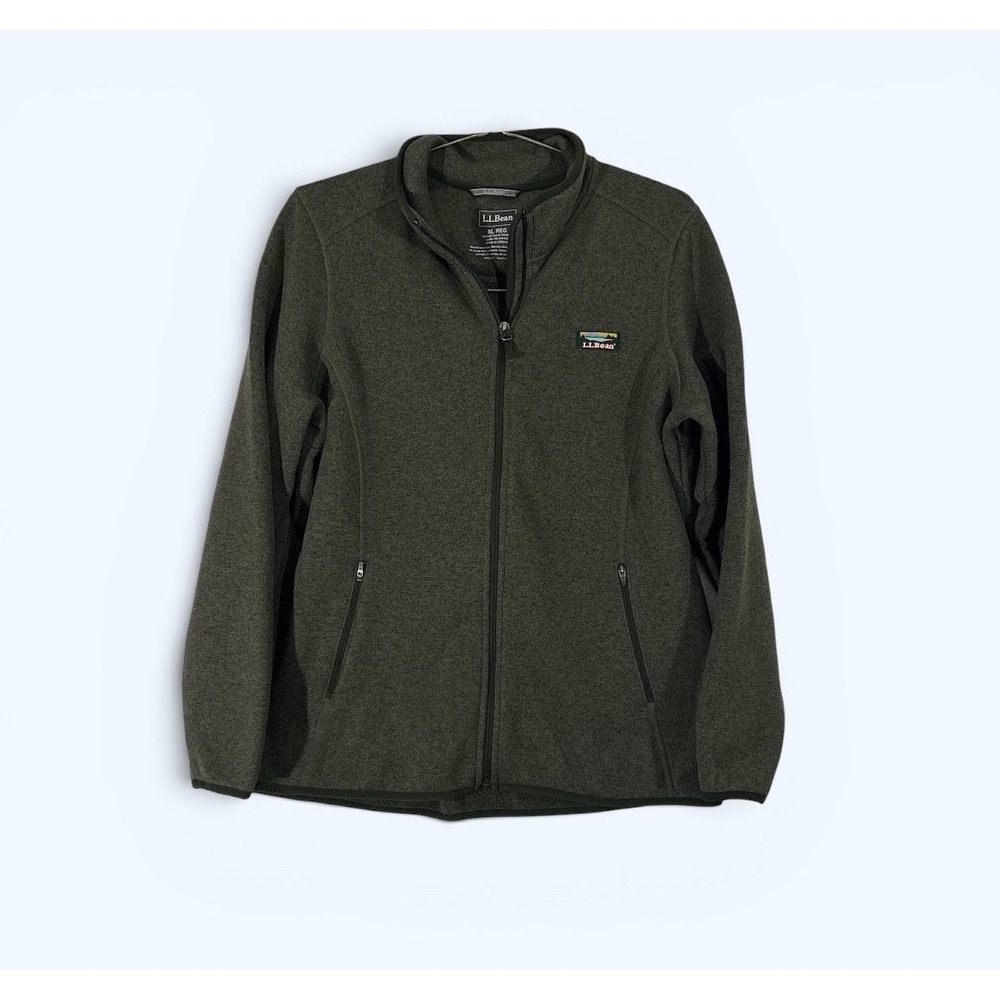 LL Bean Sweater Fleece Full Zip Jacket Green 504888 Womens XL Regular